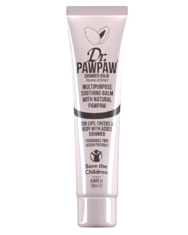 Dr.PAWPAW Shimmer Balm is created with environmentally friendly iridescent pearls to add an instant glow to lips and skin